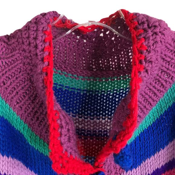 Vintage Handknit Cardigan Sweater Womens Large Preppy Cottage Core Stripes 80's - Picture 3 of 7